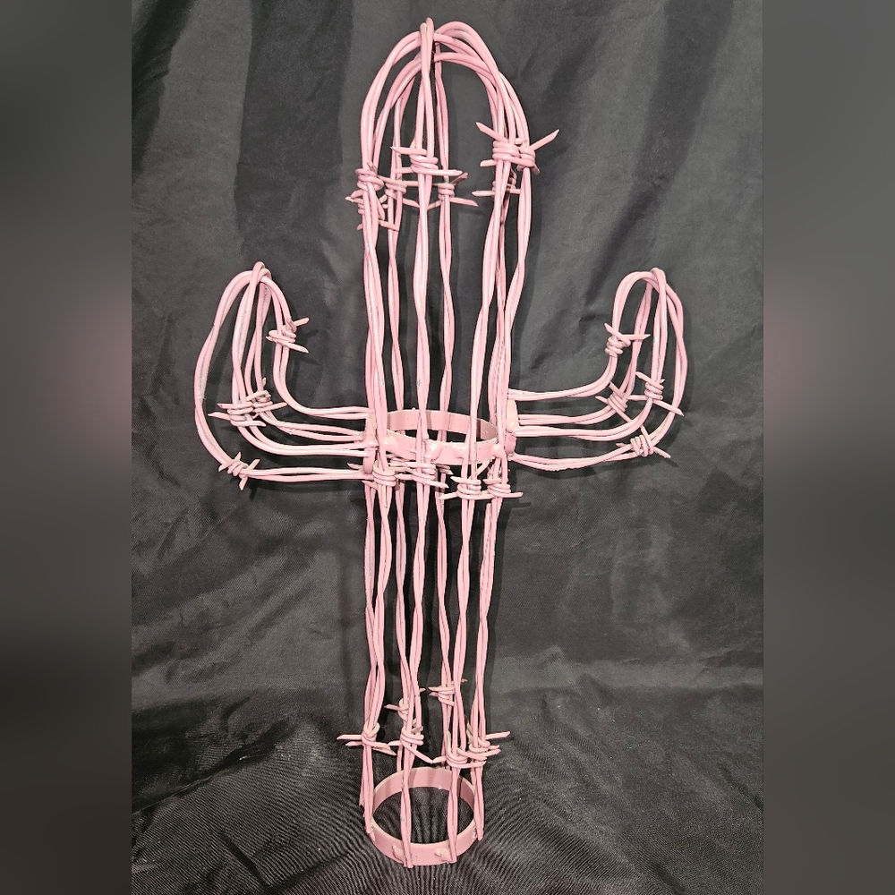 Pink Woven Metal Cactus Table Decor